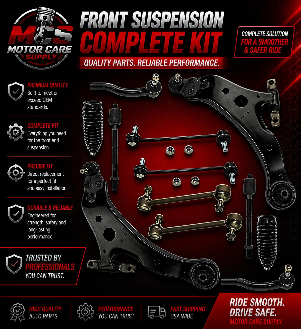 Front End Suspension Kit GMC Yukon 2007–2014 | Control Arms & Tie RodsMotorcare Supply