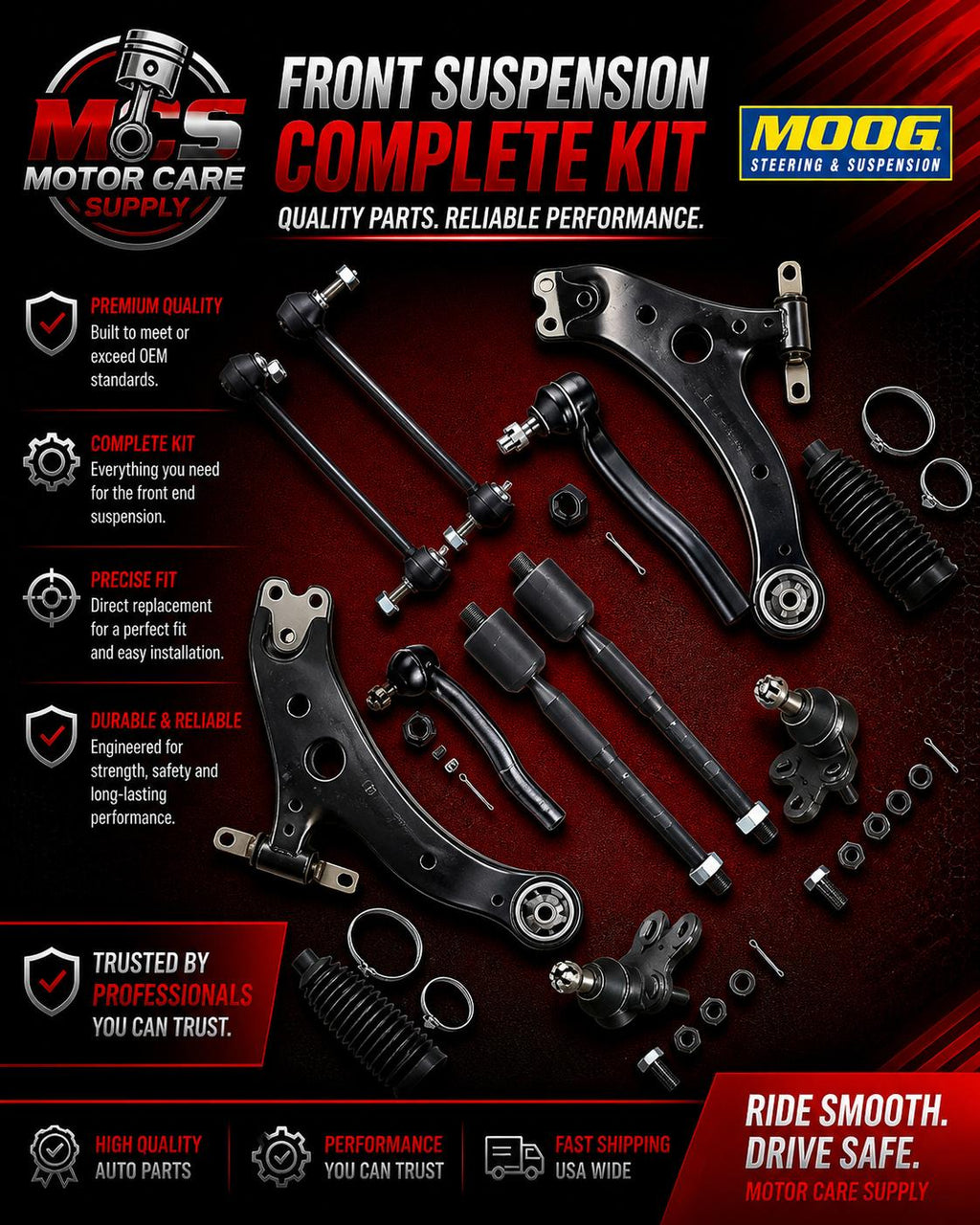 Front End Suspension Kit GMC Yukon 2007–2014 | Control Arms & Tie RodsMotorcare Supply