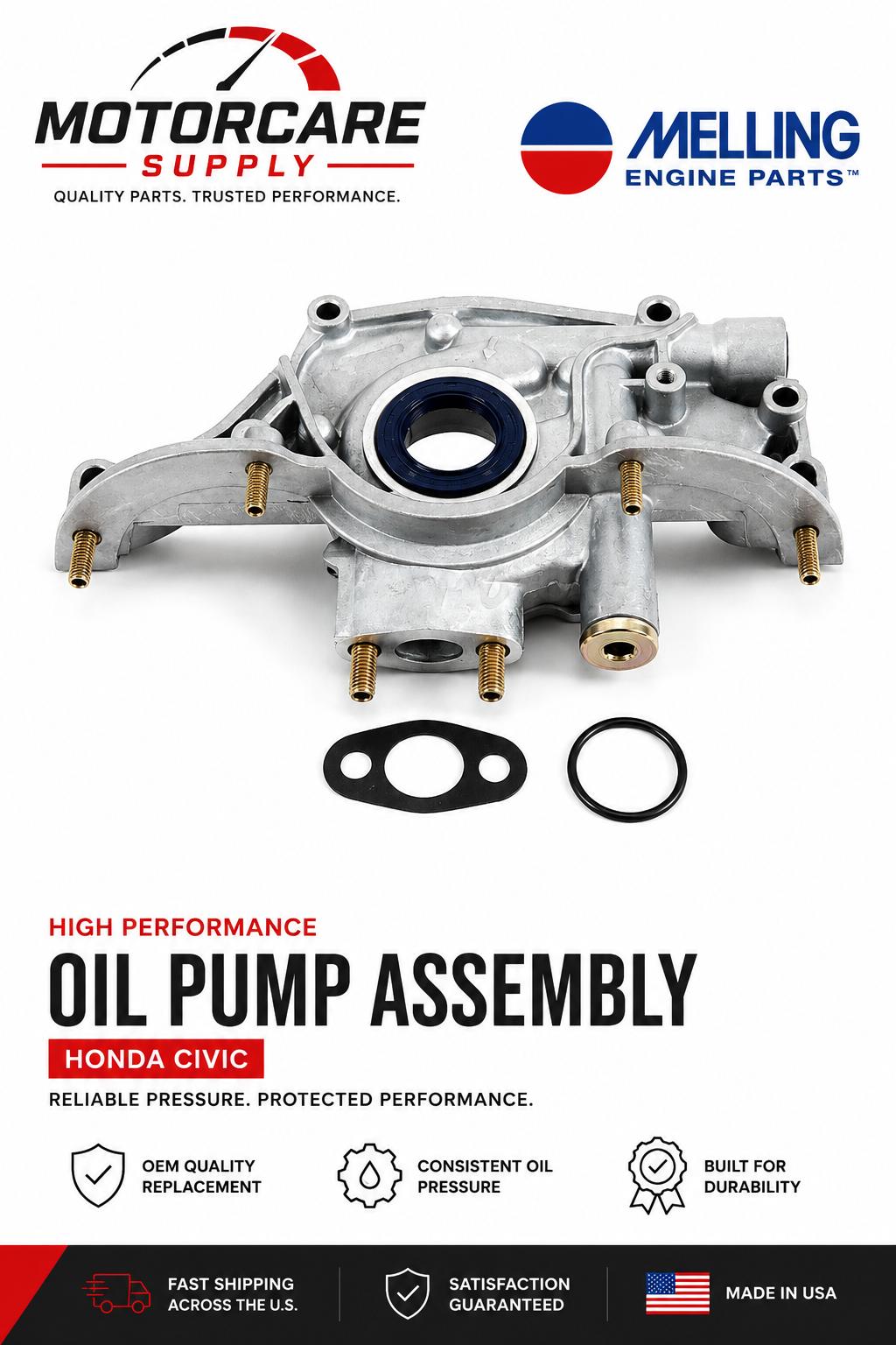 Honda Civic Oil Pump 1988–1995 1.5L 1.6L D15/D16 Engine – Melling OEM ReplacementMotorcare Supply