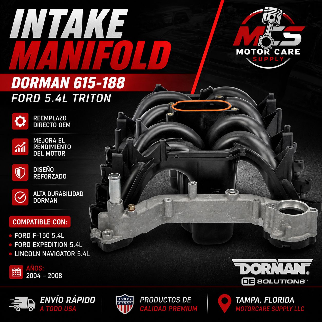Intake Manifold Dorman 615 - 188 Ford 5.4 Triton | Reemplazo OEM F - 150 Expedition NavigatorMotorcare Supply