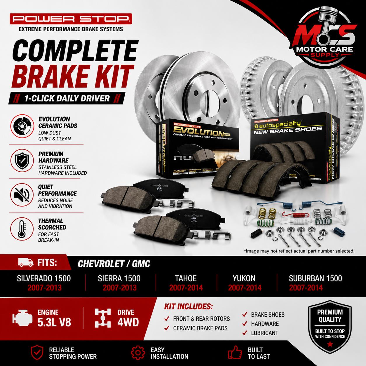 Power Stop Complete Brake Kit for Chevy Silverado Sierra Tahoe Yukon 5.3L 4WD 2009 - 2013 | Motorcare SupplyMotorcare Supply