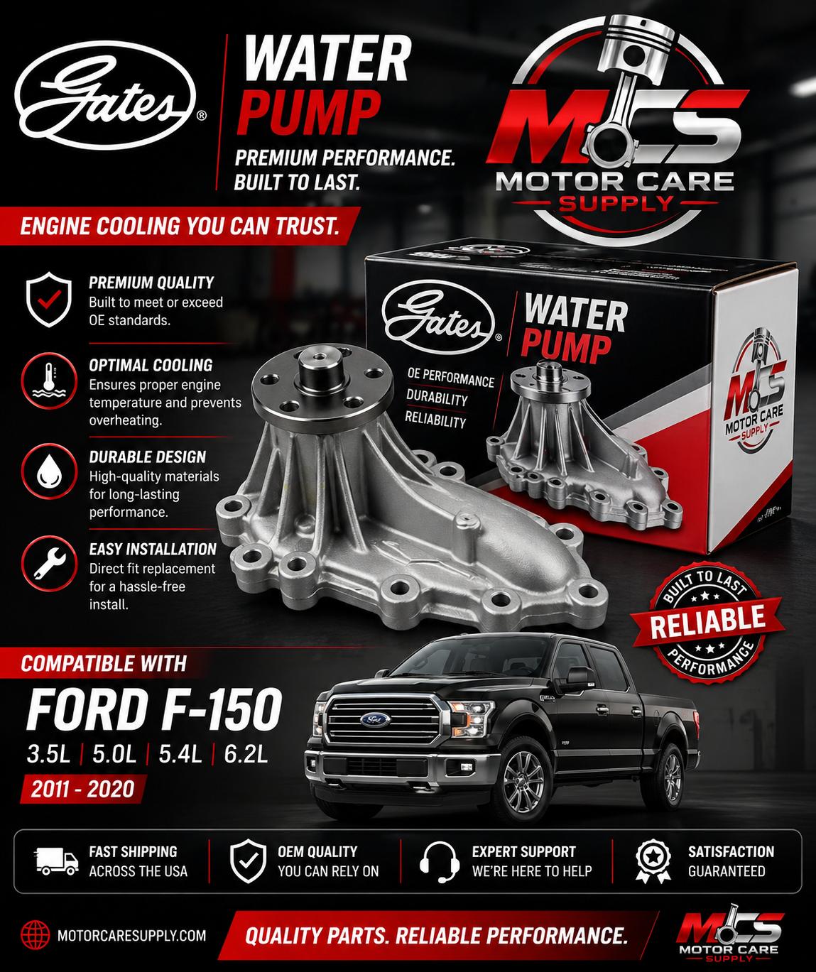 Water Pump Ford F - 150 3.5L – Gates Premium ReplacementMotorcare Supply